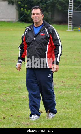 Paddy Doherty Callum Best and Paddy Doherty film scenes  RTE's Celebrity Bainisteoir at Clontarf GAA Club where Callum's Stock Photo