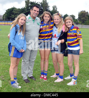 Paddy Doherty Callum Best and Paddy Doherty film scenes  RTE's Celebrity Bainisteoir at Clontarf GAA Club where Callum's Stock Photo