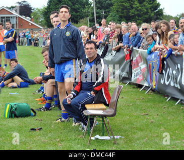 Paddy Doherty Callum Best and Paddy Doherty film scenes  RTE's Celebrity Bainisteoir at Clontarf GAA Club where Callum's Stock Photo