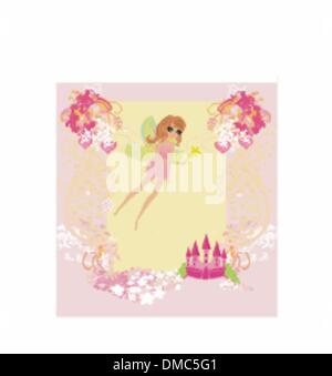 fairy flying above castle Stock Vector