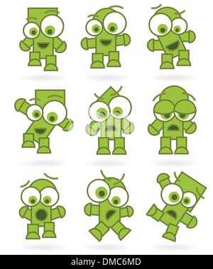 funny green cartoons robot monster character set Stock Vector