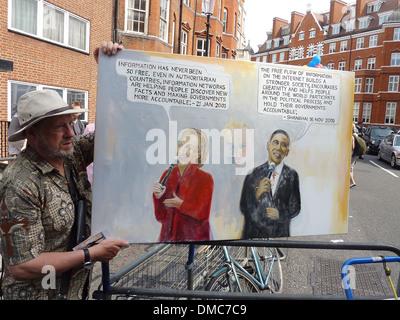 Protesters for Wikileaks founder Julian Assange who is living inside Ecuador's London embassy after being granted political Stock Photo