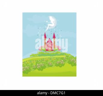 fairy flying above castle Stock Vector