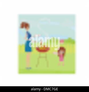 vector illustration of a family having a picnic in a park Stock Vector