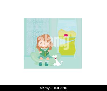 Teen girl Reading A Book Stock Vector