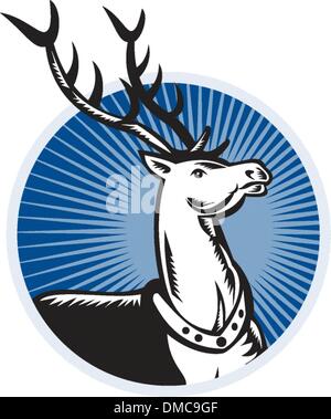 reindeer deer stag buck retro woodcut Stock Vector