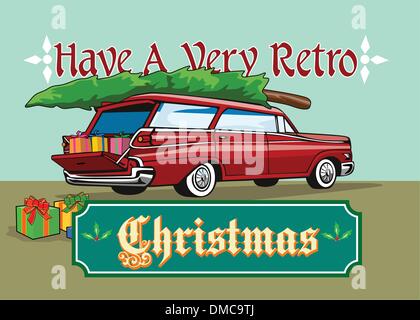 Retro Christmas Tree Station Wagon Stock Vector