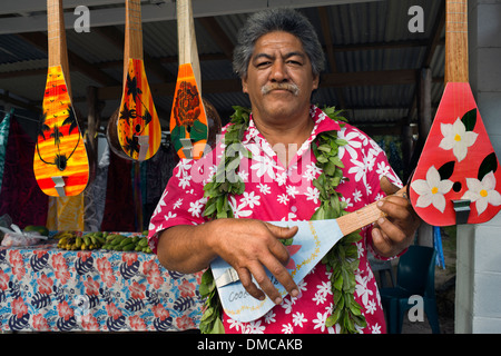 Rarotonga Island. Cook Island. Polynesia. South Pacific Ocean. Typical Ukulele Tahitian Polynesian guitar shop. The Ukulele Stock Photo