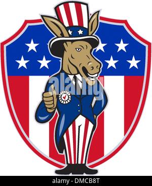 Democrat Donkey Mascot Thumbs Up Flag Stock Vector