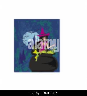 Halloween witch preparing potion Stock Vector