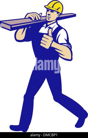 Illustration of a carpenter tradesman worker carrying timber lumber ...