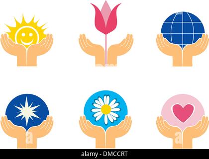 Symbols of hands holding different things Stock Vector