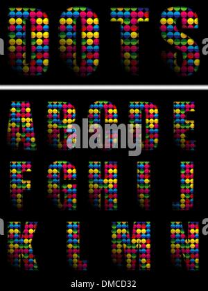 Alphabet Dots Color on Black Background Stock Vector