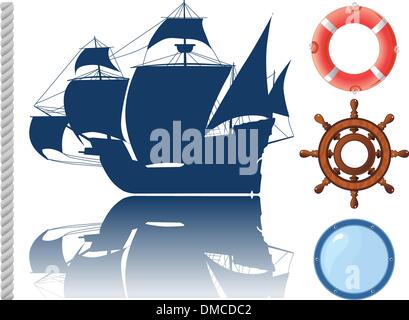 set of marine objects Stock Vector