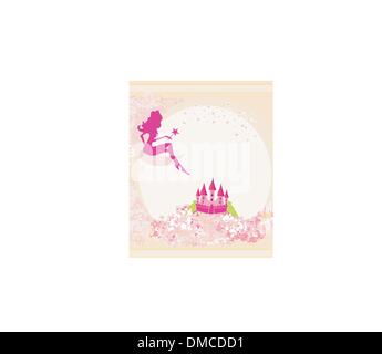 fairy flying above castle Stock Vector