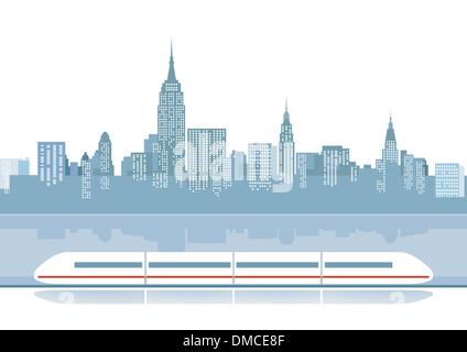Express train from the city backdrop Stock Vector