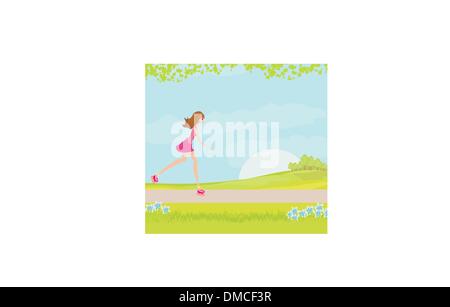 teen girl having fun on roller skates Stock Vector