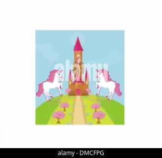 Illustration of princess  in tower waiting for Prince Stock Vector