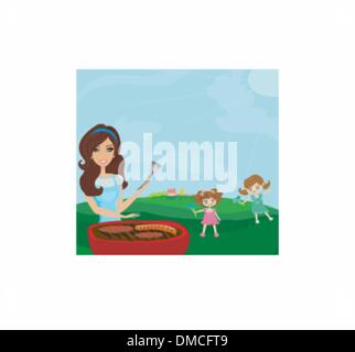 A vector illustration of a family having a picnic in a park Stock Vector