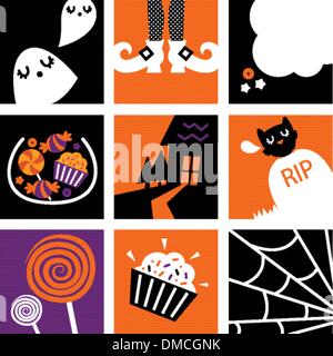 Nine halloween square icons collection Stock Vector