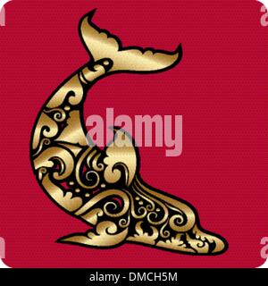 Golden dolphin ornament Stock Vector