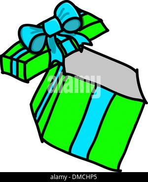 Opened colorful gift box with blue ribbon and a bow Stock Vector
