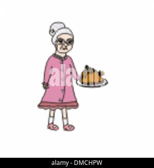 grandma with a delicious roasted and big turkey Stock Vector