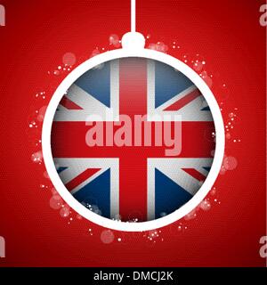 Merry Christmas Red Ball with Flag United Kingdom UK Stock Vector