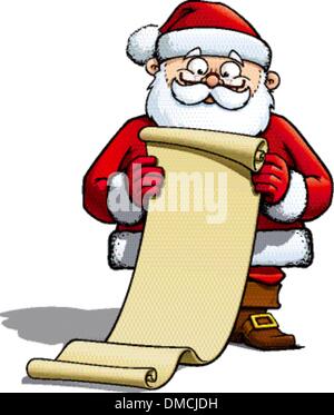 Santa Holding a Gift List. Stock Vector