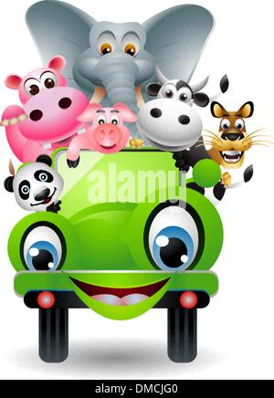 cute animal on green car Stock Vector