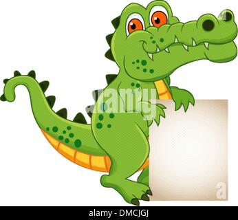 crocodile cartoon with blank sign Stock Vector