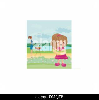 vector illustration of a family having a picnic in a park Stock Vector
