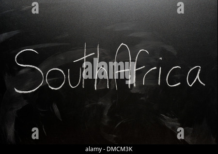 South Africa drawn on a blackboard in white chalk. Stock Photo