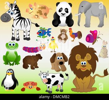 Set of funny animals and pets Stock Vector