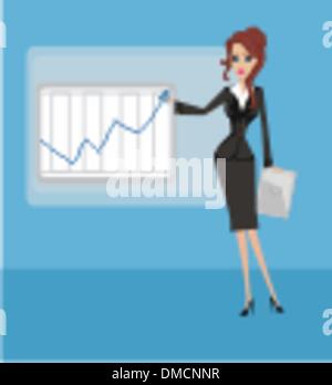Cartoon of a business woman pointing to rising business trends Stock Vector