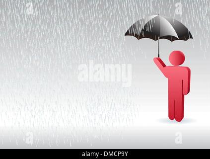 a character of man standing up in the rain with an umbrella in t Stock Vector