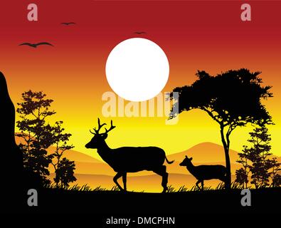 beauty deer silhouette Stock Vector