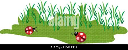 Cute little lady bugs on green grass Stock Vector
