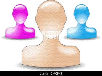 3 different colored glossy user icons Stock Vector