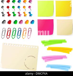 note papers  with pins and paper clips Stock Vector