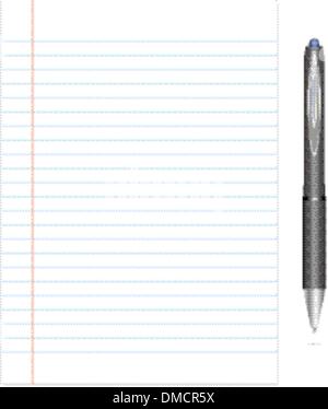 A Single sheet of Paper  in white  with a pen Stock Vector