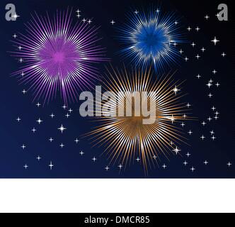 Fireworks display with multiple bursts Stock Vector