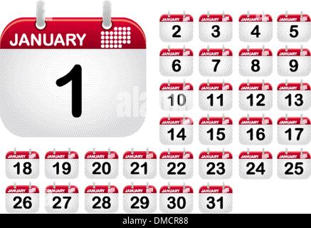 Calendar Icons for the month January Stock Vector