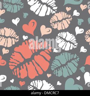 Kiss print and heart pattern Stock Vector