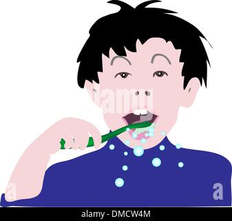 Illustration of A Kid Brushing His Teeth Stock Vector