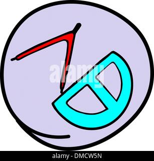 Protractor and Drawing Compass on Round Purple Background Stock Vector