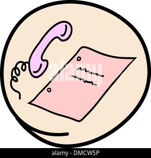 Telephone and Paper on Round Pink Background Stock Vector