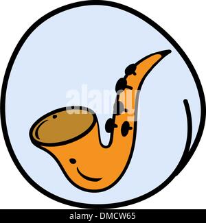 A Yellow Saxophone on Round Blue Background Stock Vector
