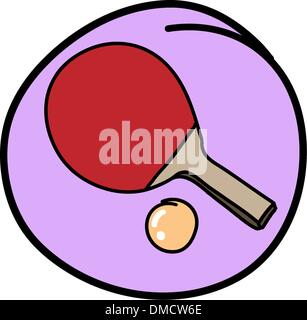 Table Tennis Bat with Ball on Purple Round Background Stock Vector