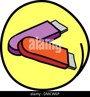 USB Flash Drives on Round Yellow Background Stock Vector